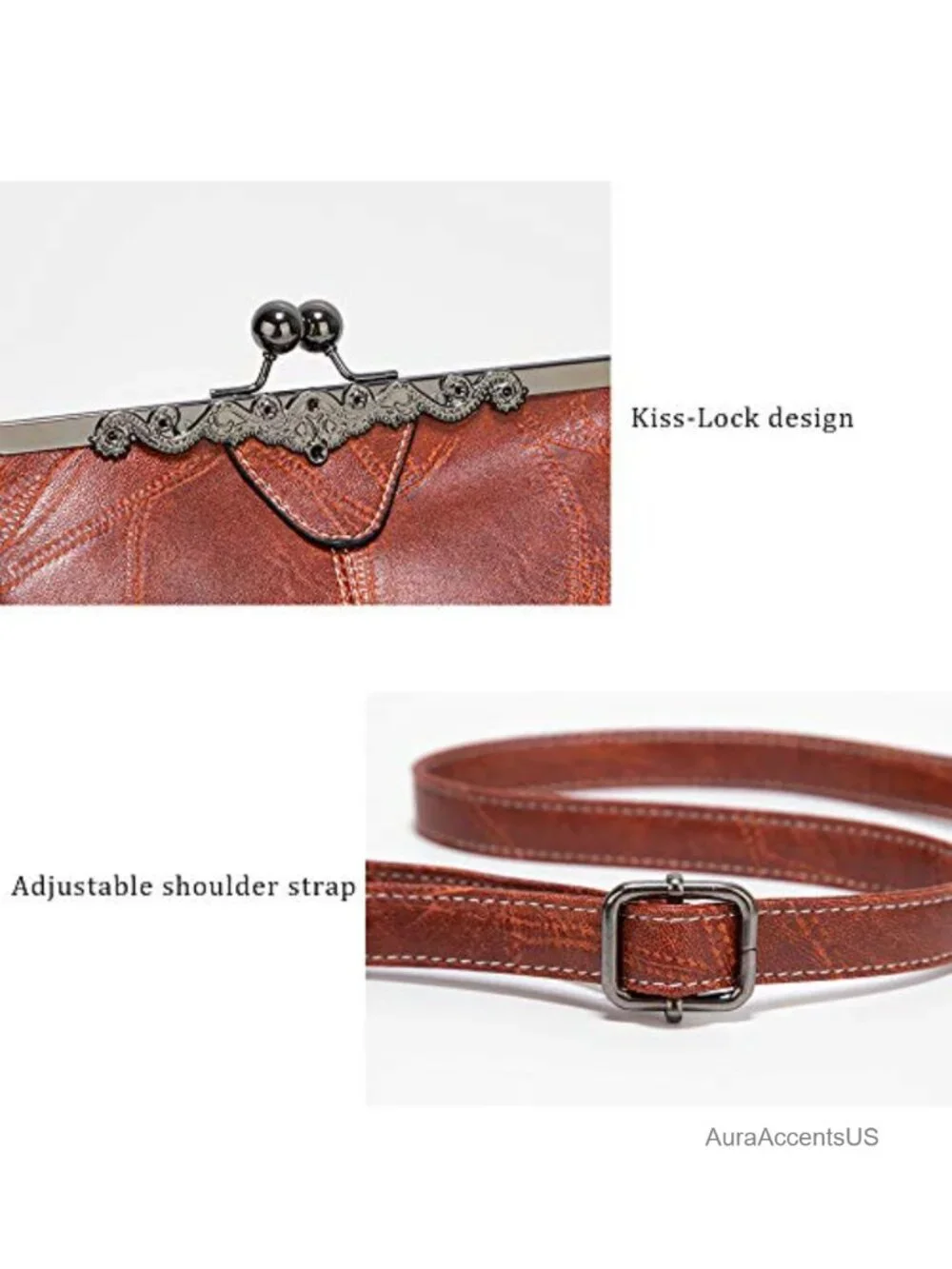 Women's Retro Faux Leather Top Handle Crossbody Bag Kiss Lock